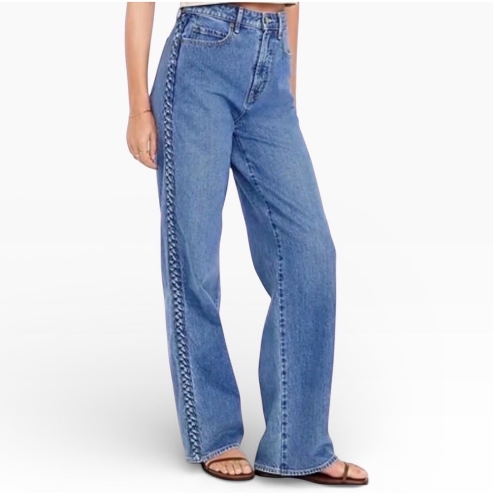 Old Navy High-Rise Wide-Leg Jeans with Side Braid - Light Blue